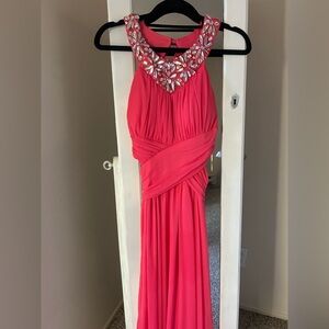 Elegant Pink Gown with Embellished Neckline